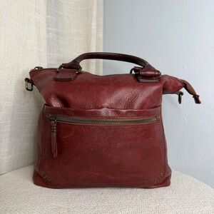 American Leather Co Satchel Pebbled Leather Red Brown Purse Bag 12.5x10..5
